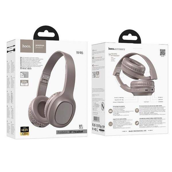 Навушники стерео Hoco W46 Charm BT headset BT5.3/AUX, 20h brown (шт.)