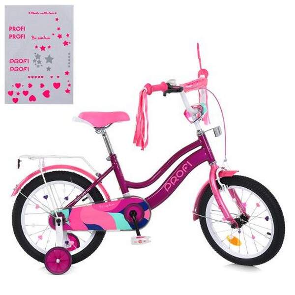 Велосипед дитячий PROF1 14д. MB 14052-1 (1шт) WAVE,SKD75,фіолетовий,дзвін.,ліхтар,багажник,дод.кол (шт.)