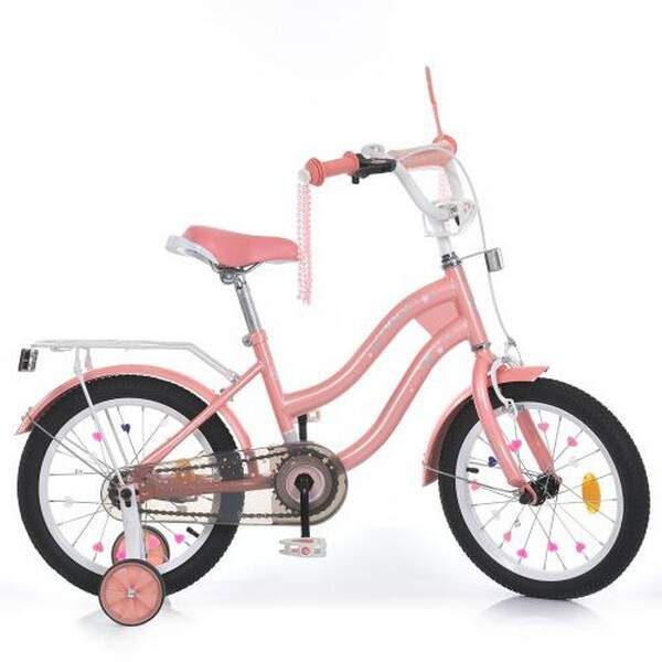 Велосипед дитячий PROF1 14д. MB 14061 (1шт) STAR,SKD45,рожевий,дзвін.,ліхтар,багажник,дод.кол (шт.)