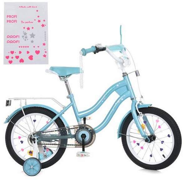 Велосипед дитячий PROF1 16д. MB 16063 (1шт) STAR,SKD45, м'ятний,дзвін.,ліхтар,багажник,дод.кол (шт.)