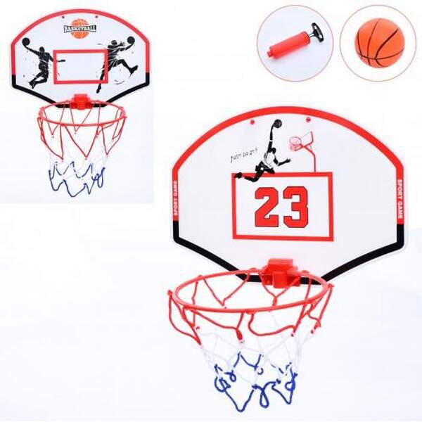 Баскетбольне кільце MR 1186-1 (32шт) щит пластик 35-26см, кільце пластик 19,5см, сітка, м'яч, насос, (шт.)