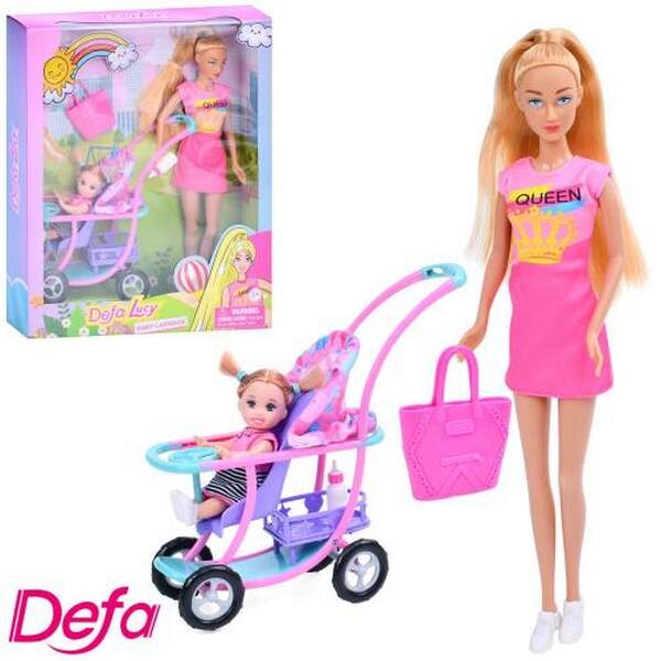 Лялька DEFA 8524 (24шт) 29см, з донькою 10см, коляска 18см, сумка, в кор-ці, 26-32-6,5см (шт.)