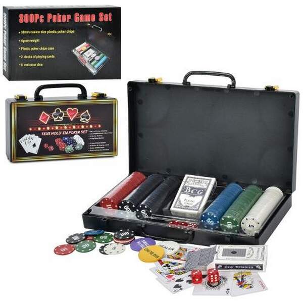 Настільна гра XQ12114 (8 шт) покер,300 фіш(з номін-5 вид,пласт),2к.карт, в валізі, в кор-ці,36,5-21- (шт.)