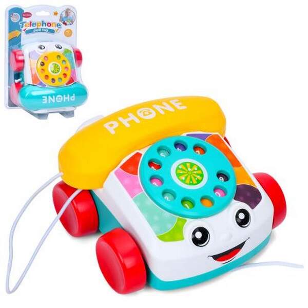 Іграшка 6616 (36шт) телефон, 16,5см, каталка на шнурі, рухливий диск, 2 кольори, у слюді, 19-26-10см (шт.)