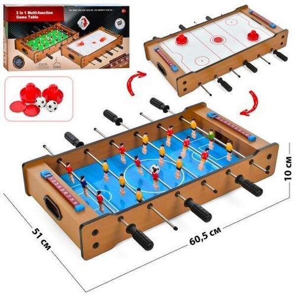 Настільна гра 2401 (8шт) дерев, 2в1(футбол, пов.хокей), 60,5-51-10см, шкала вед.рахунку, в кор-ці (шт.)