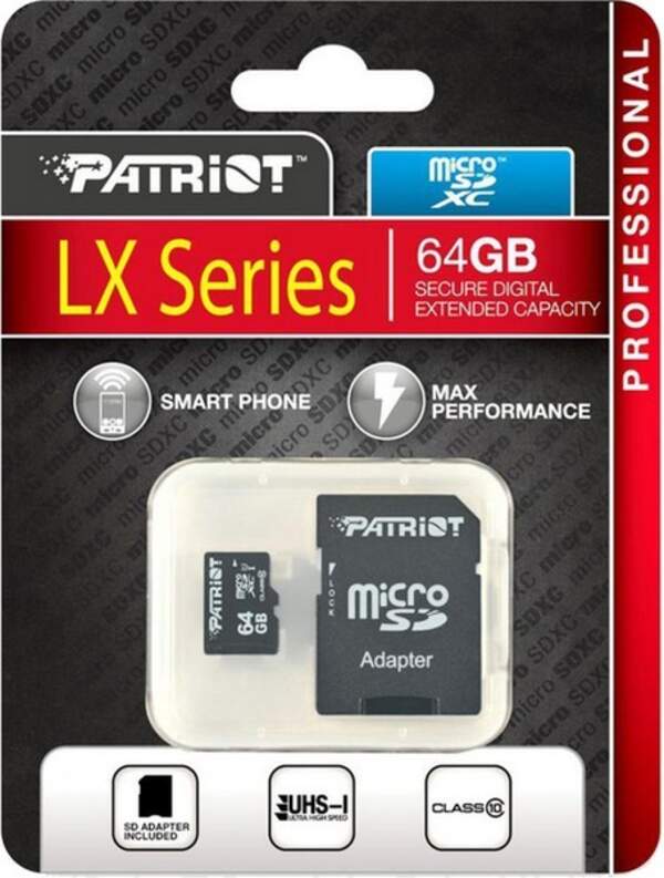 Карта пам'яті microSDXC (UHS-1) Patriot LX Series 64Gb class 10 (adapter SD) (шт.)