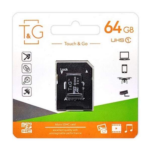 карта пам'яті T&G micro SD 64Gb class10   з адаптером (шт.)