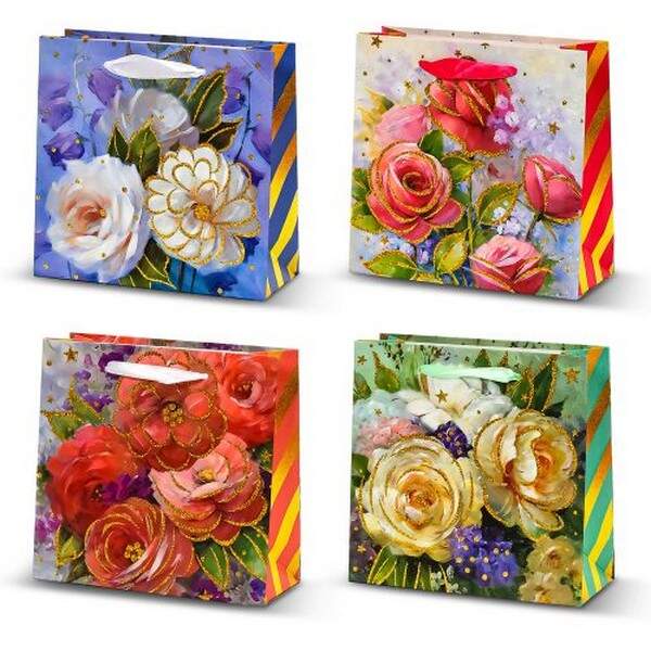 Пакет подарунковий паперовий M "Flowers" 26*32*12см R94979-M (600шт) (шт.)