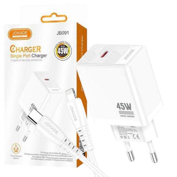 МЗП JOKADE JB092 PD45W + кабель Type-C to Lightning білий (шт.)