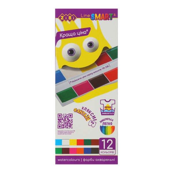 Фарби аквар. Smart 12 кол.,  б/кист., / карт./кор. ZB.6541 (шт.)