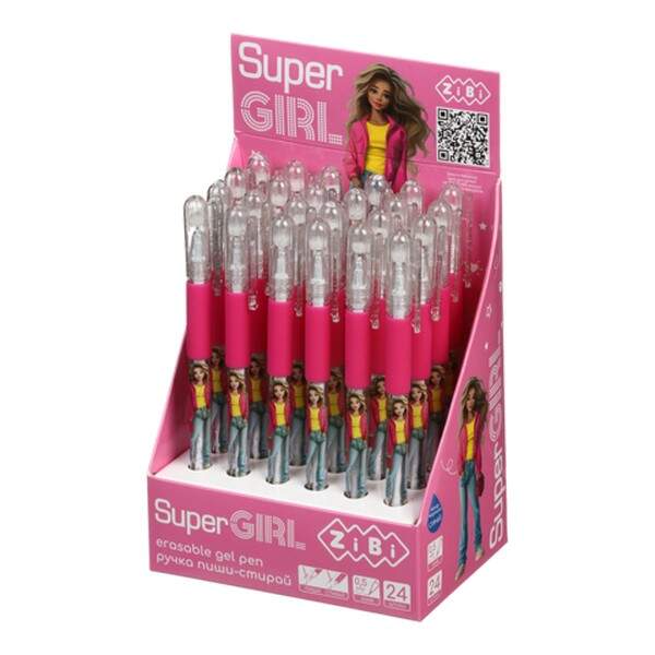 Ручка гелева пиши-стирай SUPER GIRL з гумовим грипом, 0,5 мм, синя ZB.2239 (шт.)