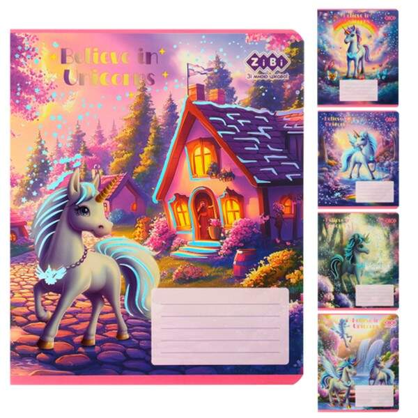 Зошит учнівський шкільний UNICORN, 12 арк., лінія, KIDS LINE ZB25.1752L (шт.)