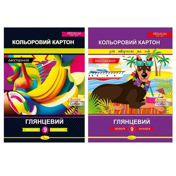 Набір двосторонього кольорового картону А4, 9 арк., 300 г/м2 АП-1106 (шт.)