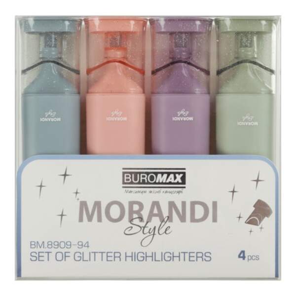 Набір із 4-х текст-маркерів MORANDI STYLE Glitter (рожевий, бузковий, оливковий, графітовий) MORANDI (шт.)