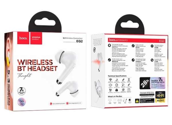 Навушники бездротові TWS HOCO EQ2 Thought true wireless BT headset |BT5.3, 320mAh, 7h| white (шт.)