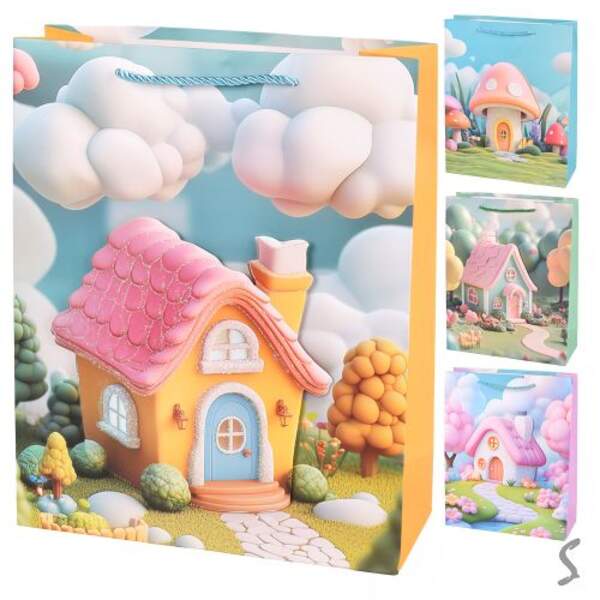 Пакет подарунковий паперовий M "Fairytale house 3D" 26*32*10см R34515-M (480шт) (шт)