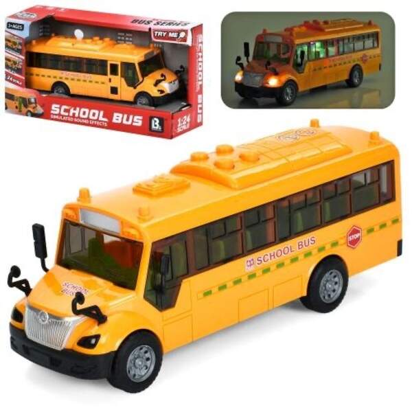Автобус 98056A (24шт) інерц, шкільний автобус, 20см, 1:24, звук, світло, відчиняються двері, гумові (шт)
