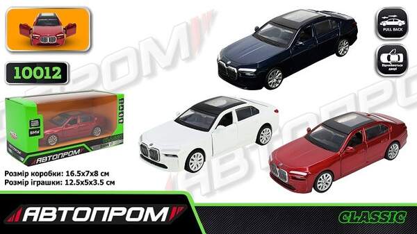Іграшка машина мет. АВТОПРОМ  арт. 10012 (48шт/2) 5 inch,3кольори BMW i7 G70, відкр.двері, у кор.16, (шт)