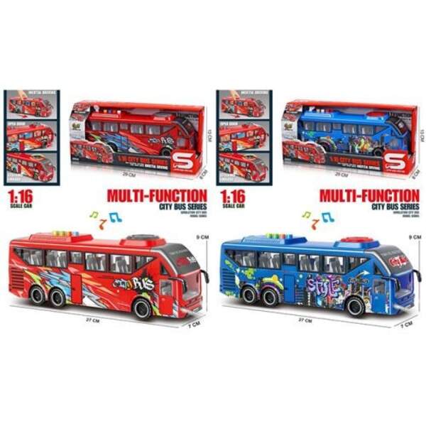 Автобус JS162BC (24шт) інерція, 27см, 1:16, звук, світло, 2 кольори, рухомі деталі, на бат-ці (табл) (шт)