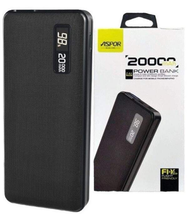 Зовнішній акумулятор ASPOR A399 3USB/2.4A (200000mAh) чорний (6015) (шт)