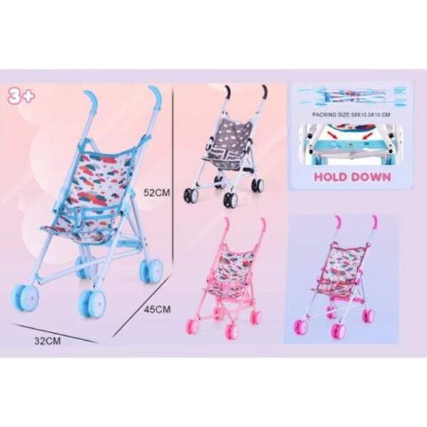 Коляска T817-1 (48шт) прогулянкова, тростина, 24-45-в52см, метал, 4 види, у пакеті, 14-63-9см (шт)