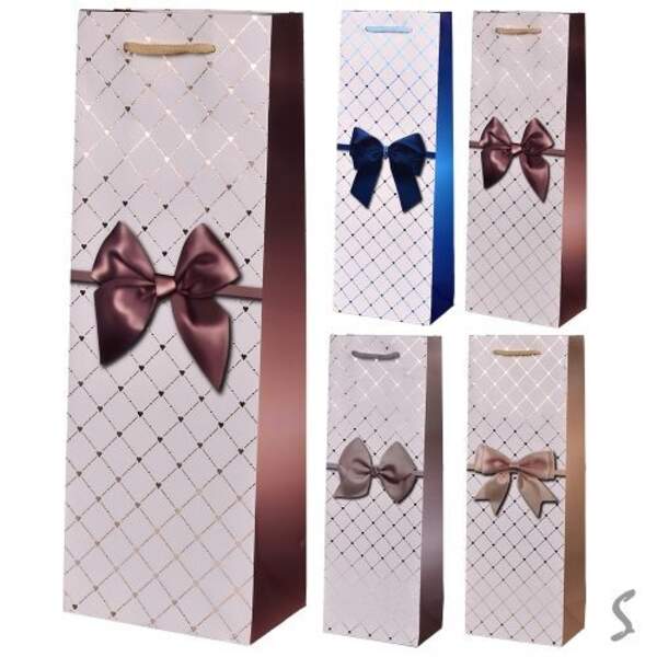 Пакет подарунковий паперовий під пляшку "Bow" 13*8.5*36см R33710 (720шт) (шт)