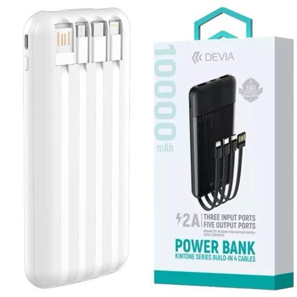Зовнішній акумулятор DEVIA Kintone Series 4 кабеля (10000Mah) білий (шт)
