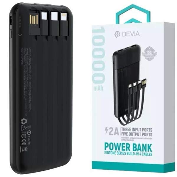 Зовнішній акумулятор DEVIA Kintone Series 4 кабеля (10000Mah) чорний (шт)