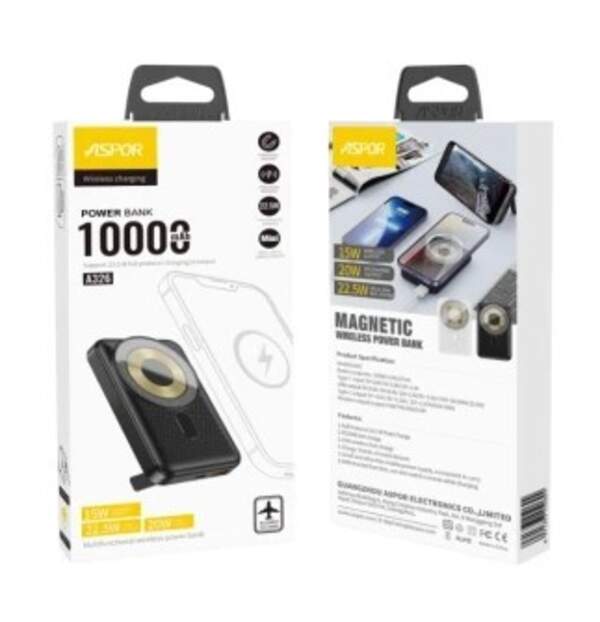 Зовнішній акумулятор ASPOR A327 Магсейф PD 22.5W Lightning/Type-C (10 000mAh) білий (шт)