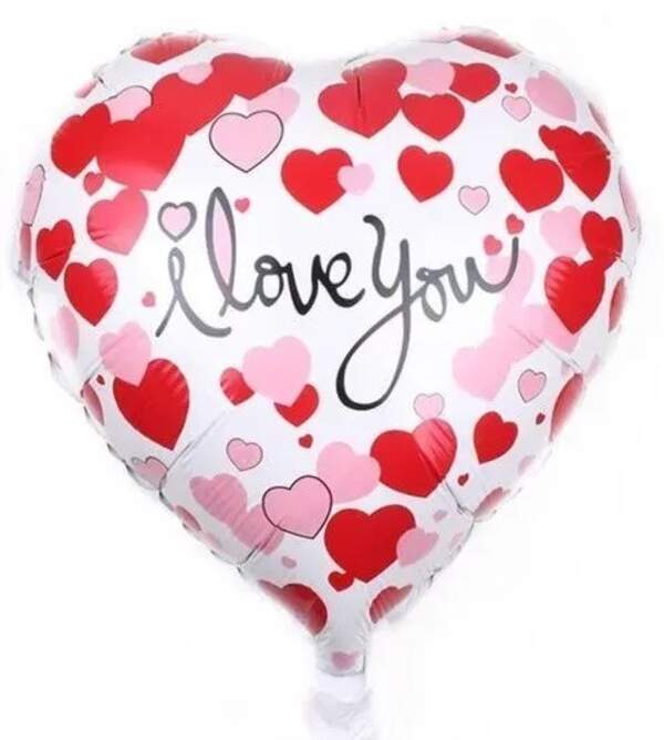 Фольгована кулька Серце, біле з червоними,рожевими серцями, I love you 18",ціна за уп.-10шт (13767) (шт)