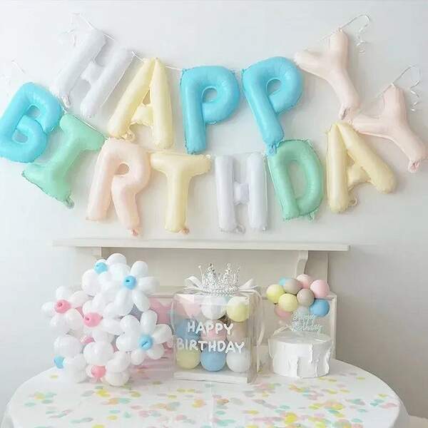 Фольгований напис «Happy Birthday» - макарун світлий (13640) (шт)