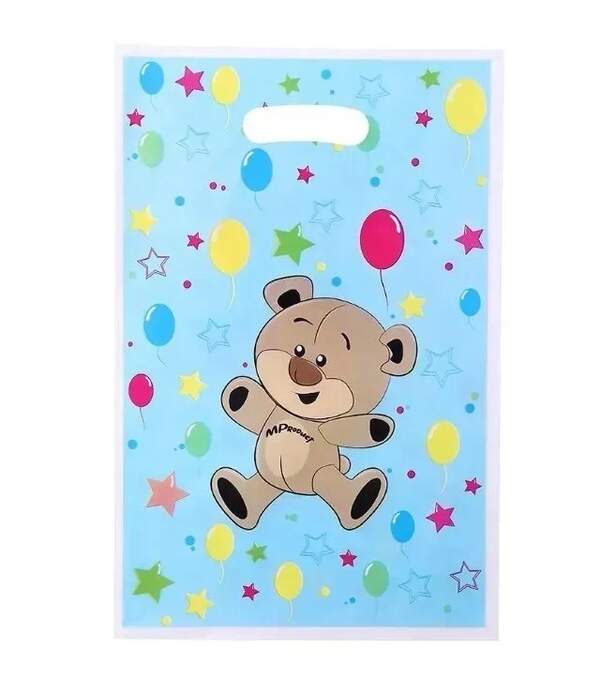 Пакет подарунковий дитячий Ведмедик на блакитному 16,5*25 см ціна за уп-10 шт.(15472) (шт)