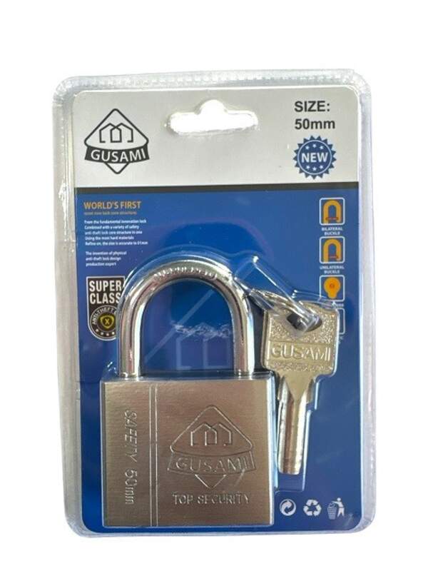Замки з 3ключ. на листі в срібло. кол. (GUSAMI) 50мм №AGU3350-S (72) (шт)