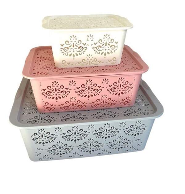 Кошик №СК-3 для зберігання пл. прямокут. з кришкою (39*28*14)см (48) (шт)