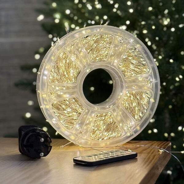 Xmas Гірлянда Мішура срібний провід 220В пульт д/к 8 режимів 50m 1500L white wire WW-1 (30) 10140 (шт)