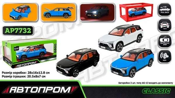 Машина мет. АВТОПРОМ арт. AP7732 (12шт/2) 1:24 Nio ES8, батар,світло,звук,відкр.двері,короб. 28*16*1 (шт)