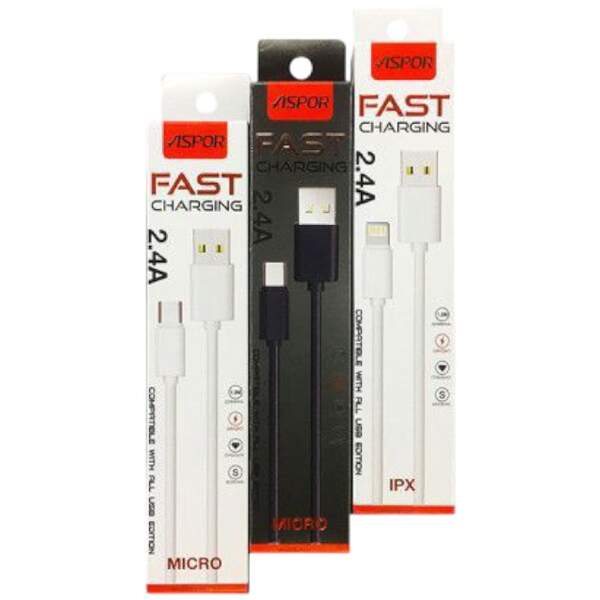 USB кабель Aspor A103 Micro Econom пак 2.1A/1.2м- білий (шт)