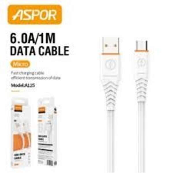 USB кабель Aspor A125 Micro Quick Charge 6A/1м- білий (шт)