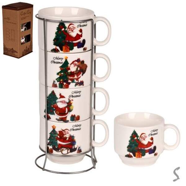 Чашки на підставці новорічні "Happy Christmas" 5пр/наб 180мл R34147 (36наб) (шт)