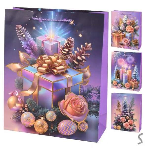 Пакет новорічний паперовий L "Merry Christmas" 31*42*12см R34761-L (360шт) (шт)