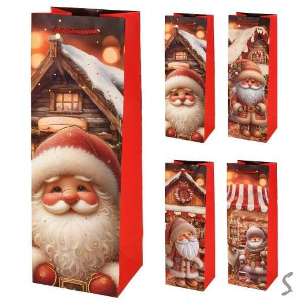 Пакет новорічний паперовий під пляшку "Santa" 12*10*35см R34801 (720шт) (шт)