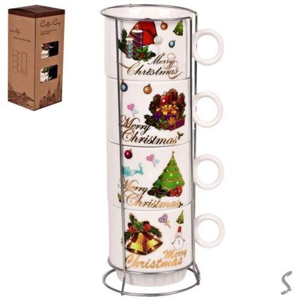 Чашки на підставці новорічні "Merry Christmas" 5пр/наб 250мл R34143 (32наб) (шт)