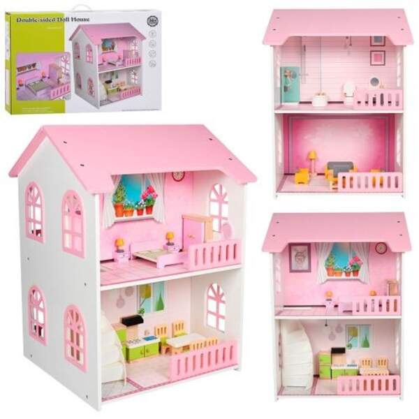 Дерев'яна іграшка будиночок MD 0747 (2шт) 45-42,5-в60см, 2 поверхи, меблі, в кор-ці, 62,5-43-12см (шт)