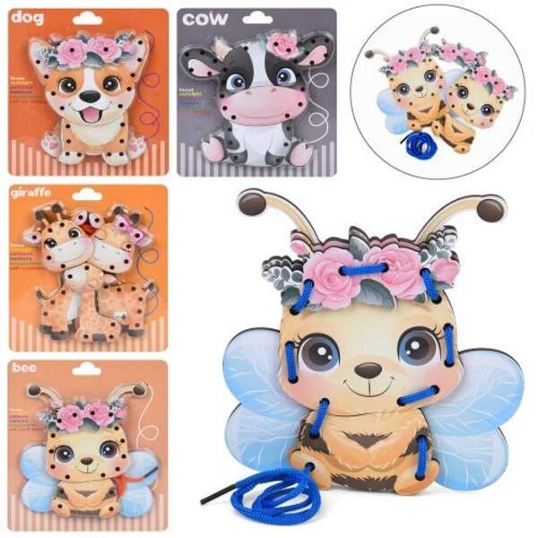 Дерев'яна іграшка Пазли MD 0769 (50шт) шнурівка, тварина, мікс видів, у слюді, 15-17-1,5см (шт)