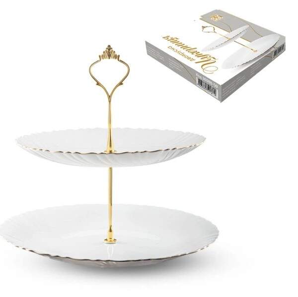 Цукерниця 3х ярусна біла (10',9',8') золотий кант 30089-00 (шт)