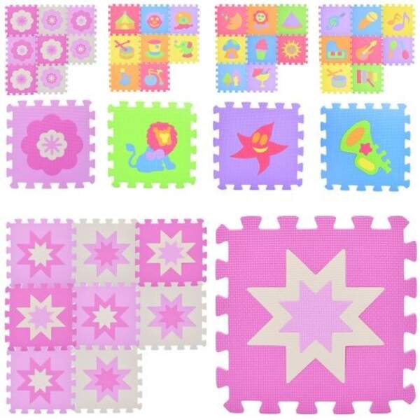 Килимок Мозаїка MR 1271-76-77-79 (12шт) EVA, 9дет, (9мм, 30-30см), 2 види(квіти, зірки), в пакеті, 3 (шт)