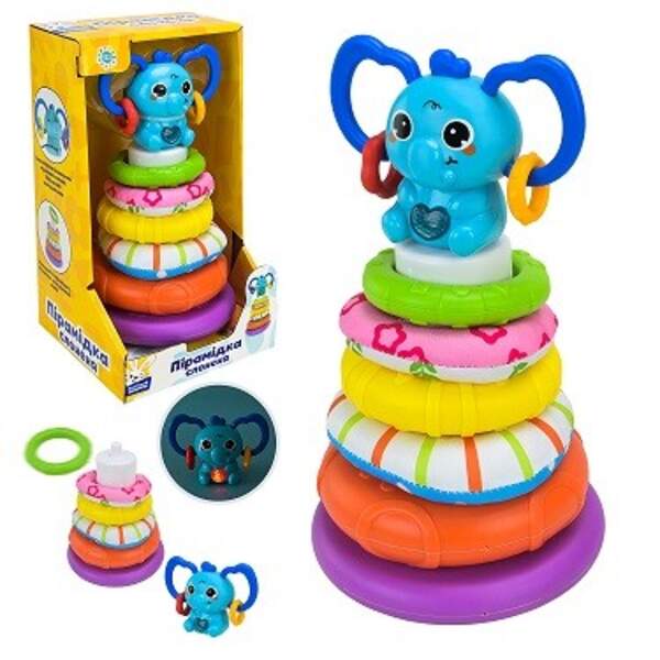 Пірамідка муз. арт. PL-724-85 (36шт/2) "Сонячний зайчик",батар.у комплекті, кільця тканеві та пласт. (шт)