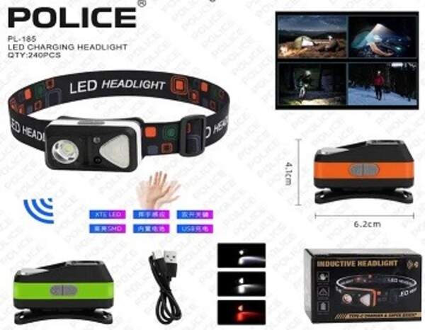 PL  185  Ліхтарик налобний акамуляторний ( red light + Type-C)/240/ (шт)