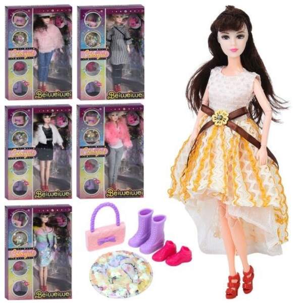 Лялька FD0465-66-67-68 (36шт) 30см, шарнірна, капелюх, взуття, сумка, 6 видів, в кор-ці, 22-32,5-6см (шт)