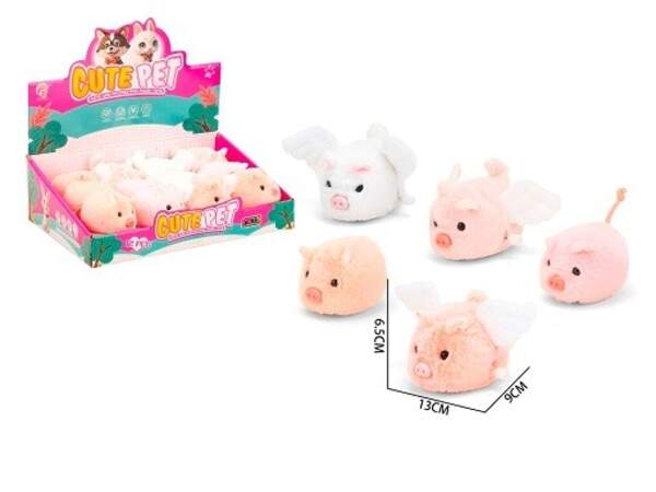 М'яка іграшка 688-295A (120шт) порося/свиня, 8см, заводна, їздить, 2 види по 3 кольори, 12штв диспле (шт)